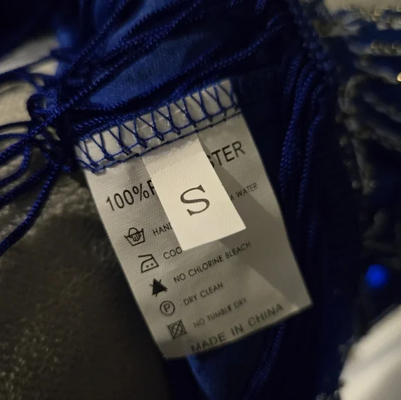 Sequins beads & stitching ROYAL blue flapper-style dress long fringe sz S - Picture 9 of 10